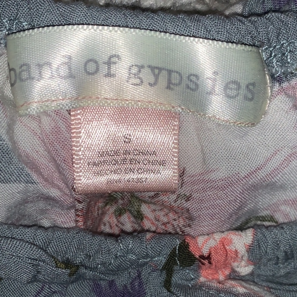 blue-gray floral band of gypsies off shoulder maxi dress